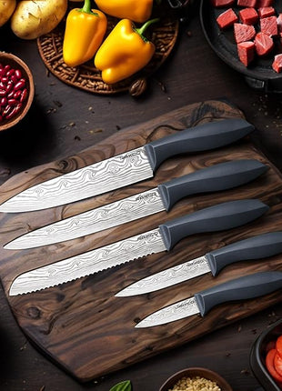 RAXCO 10-Piece Kitchen Knife Set | Stainless Steel Holder | Compact Design - Gray