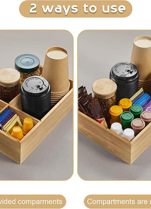 ALELION ALEION Brown Coffee Station Organizer - Wood Coffee Bar Accessories Organizer with Removable Dividers for Pods Condiment Syrup Tea Cups Stirrers - for Farmhouse Coutertop Decor