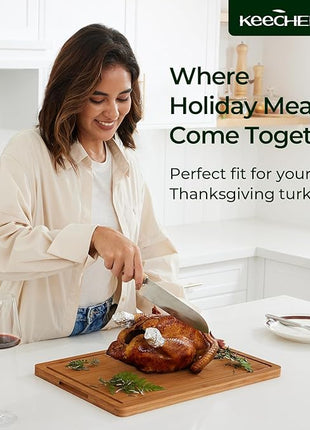 Extra Large Bamboo Cutting Board for Kitchen - 18 Inch Wood XL Cutting Boards with Juice Groove and Handles, Wooden Chopping Board for Meat, Cheese, Fruit & Vegetables (Pre Oiled, Brown)