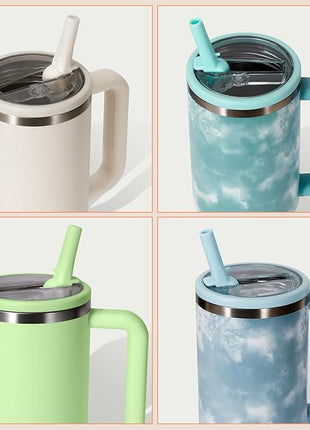 40oz Flip Straw Leak Proof Lid for Stanley H2.0 Quencher Protour Tumbler, 2 Pack Spill Proof Lid Replacement Straw Cover Top for 40 OZ Stanley Cup Accessories (White, Matcha)