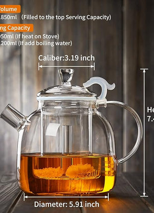 68OZ Glass Teapot, Large Glass Tea Pot With Infuser, Kettle For Stove Top, Tea Cup With Infuser For Loose Leaf Tea Steeper 2000ML, Dishwasher Safe