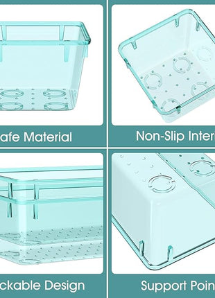 WOWBOX 25 PCS Plastic Drawer Organizer Set, 4 Sizes Desk Drawer Divider Organizers and Storage Bins for Makeup, Jewelry, Gadgets for Kitchen, Bedroom, Bathroom, Office, Sea Blue