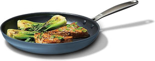OXO Enhanced 10” Nonstick Frying Pan Skillet, Ceramic PFAS-Free Cookware, Stainless Steel Handle, Eggs & Omelets, Dishwasher & Oven Safe, Storm Blue