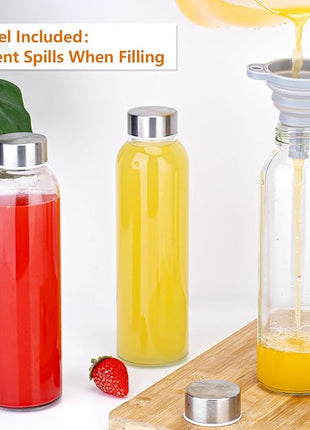 Zukro Glass Water Bottles with Lids 18 oz, 3 Pack Reusable Juice Bottles With Stainless Steel Airtight Cap for Juicing, Leak Proof Clear Drinking Jar Beverage storage container for Fridge, BPA Free