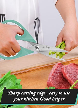Kitchen Shears, iBayam Kitchen Scissors Heavy Duty Meat Scissors Poultry Shears, Dishwasher Safe Food Cooking Scissor All Purpose Stainless Steel Utility Scissor, 2-Pack (Aqua Sky)