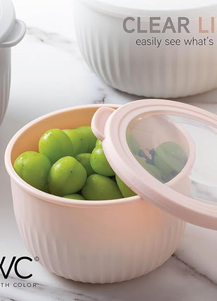 COOK WITH COLOR Prep Bowls with Lids- Wide and Deep Nesting Plastic Small Mixing Bowl Set with Lids, 8 Piece Set - Deep Bowls, Grey/Pink