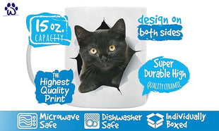 Winston & Bear Funny Black Kitten Coffee Mug - Funny Ceramic Coffee Mug Gift for Cat Lovers - Cute Novelty Cat Themed Cup for Men and Women (15oz)
