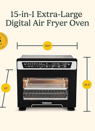 Cuisinart 15-in-1 Extra-Large Digital Air Fryer Oven with 9"x13" 2-in-1 Pan, Air Fry 4 Lbs of Wings, Cook a 13 Lb Turkey or 5+ Lb Chicken, Toast 9 Slices of Bread, and Bake a 13" Pizza, TOA-112