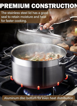 Cooks Standard Dutch Oven Casserole with Lid, 9 Quart Professional Stainless Steel Stockpots, Silver