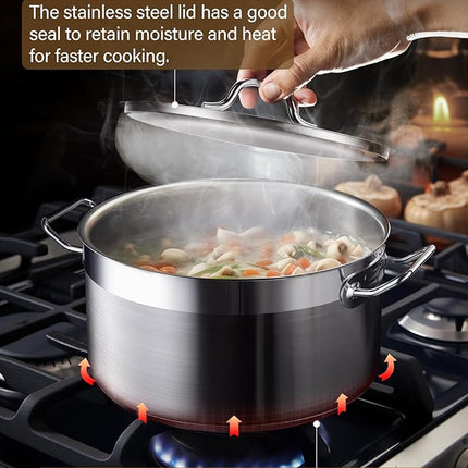 Cooks Standard Dutch Oven Casserole with Lid, 9 Quart Professional Stainless Steel Stockpots, Silver