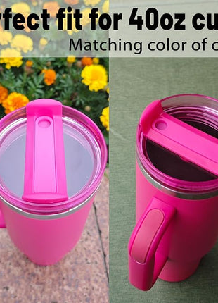 40 OZ Tumbler Lid Replacement Fit for Stanley Cup, 2 Pack Clear Replacement Lids Fit for Stanley Travel Tumbler, Spill Proof Tumbler Covers for Stanley Cup Accessories (Hot Pink)