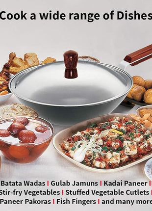 Hawkins Futura 2.5 Litre Deep Fry Pan, Long Handle Hard Anodised Kadai with Stainless Steel Lid, Flat Bottom Kadhai, Black (ADL25S)