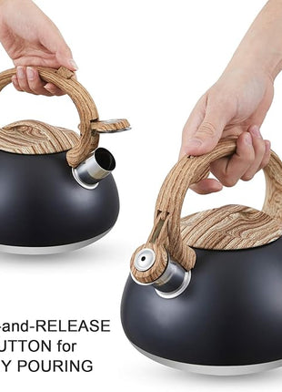 s-p Whistling Tea Kettle Stainless Steel Teapot, Teakettle for Stovetop Induction Stove Top, Fast Boiling Heat Water Tea Pot 2.2 Quart(Black)