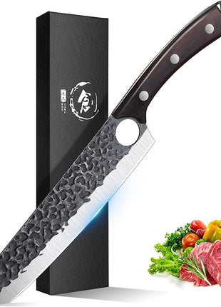 Purple Dragon Butcher Knife Meat Cleaver 7.5 Inch Hand forged Chef Knife Japan High Carbon Steel Knife for Meat Vegetable Full Tang Long Handle Sharp Carving Knife