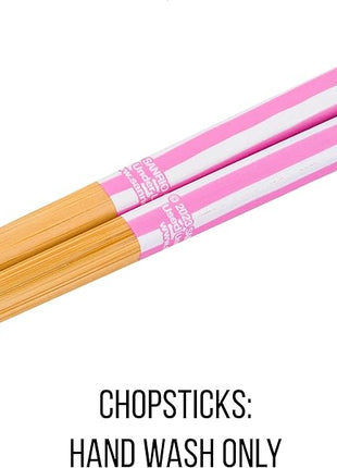 Silver Buffalo Sanrio Hello Kitty Pink Stripes Ceramic Ramen Bowl with Chopsticks, 20 Ounces