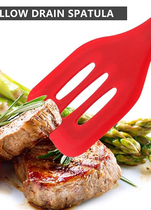 NileHome 4 Pack Silicone Spatula and Grilling Tongs Kitchen Utensils with Silicone Brush Heat Resistant BPA-free Rubber Spatula for Scraping, Baking, Cooking, Mixing-Red