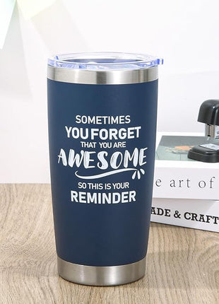 NOWWISH 20oz Navy Blue Tumbler, Sometimes You Forget You're Awesome Inspirational Stainless Steel Cup, Stocking Stuffer for Men, Ideal Christmas Birthday Gift for Him Husband Boyfriend