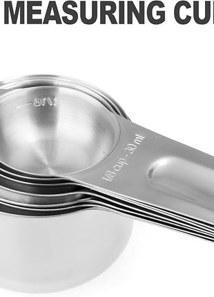 13-piece Measuring Cups and Spoons Set, 18/8 Stainless Steel Heavy Duty Ergonomic Handle with Ring Connector, Silver