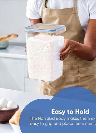 Chef's Path Extra Large Airtight Food Storage Containers with Blue Lid Color, Pack of 6, Kitchen and Pantry Canisters for Flour, Sugar, and Baking Supplies, Includes Measuring Spoons, Labels, and Pen