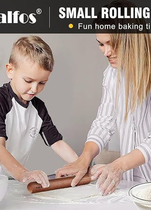 Walfos Mini Rolling Pin - Small Natural Wooden Rolling Pins, Baking Dough Roller for Pizza, Pie, Pasta, Bread, Pastry, No Coating (8inch)