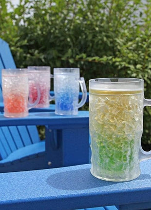 Lily's Home Insulated Double Wall Gel-Filled Acrylic Frosted Freezer Beer Glasses, Great for Enjoying Brews at BBQs and Parties, Clear with Assorted Color Bases (14 oz. Each, Set of 4) - Mug Shape