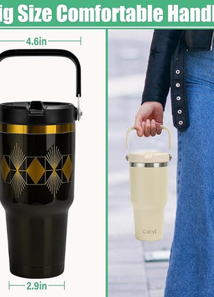 30oz Tumbler with Handle and Straw, Vacuum Insulated Tumblers with Flip Straw and Top Handle, Reusable Insulated Cup for Home, Outdoors, Leakproof, Fits in Cup Holder, Cold for 30 Hours