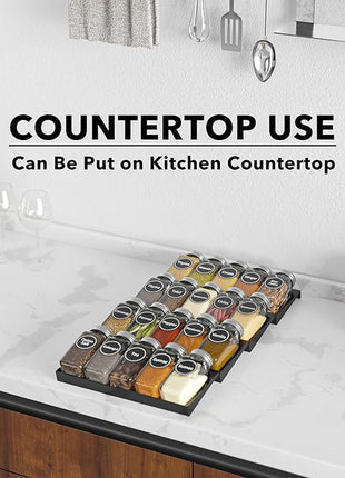 SpaceAid Spice Drawer Organizer with 20 Spice Jars, 386 Spice Labels, 4 Tier Seasoning Rack Tray Insert for Kitchen Drawers, 9-1/2" Wide x 17-1/2" Deep