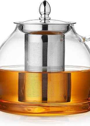 1200ml Glass Teapot with Removable Infuser, Stovetop Safe Tea Kettle, Blooming and Loose Leaf Tea Maker Set