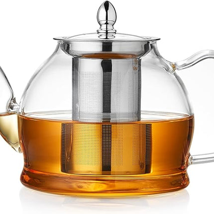 1200ml Glass Teapot with Removable Infuser, Stovetop Safe Tea Kettle, Blooming and Loose Leaf Tea Maker Set