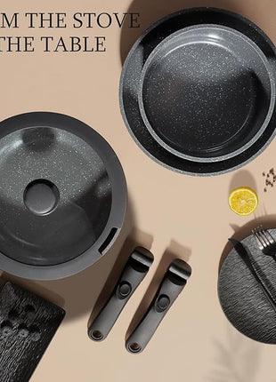 GiPP Ceramic Non Stick Frying Pans Set Removable Handle, Dishwasher & Oven Safe Nonstick Skillets with Detachable Handle, Healthy Cooking Compatible with All Stovetops, PFOA Free, RV Cookware set