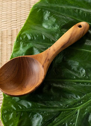 FAAY Short Handle Ladle, Eco Friendly Wooden Kitchen Tool, Hand Carved Unique Grain Server Gravy Ladle