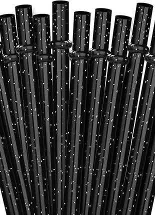 ALINK 12PCS Reusable Black Glitter Straws, 11" Long Hard Plastic Tumbler Drinking Straws for 16 OZ 20 OZ 30 OZ Stanley, YETI, Mason Jar, Starbucks Tumblers with Cleaning Brush