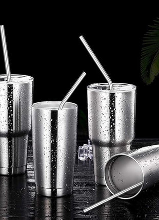 Vinaco Stainless Steel Straws Reusable, 12 Pack 8.5" & 10.5" Metal Straws 0.24" for 20 oz - 32 oz Tumblers, Long Drinking Straws with Cleaning Brush for Coffee, Juice, Cocktail and Hot Drinks