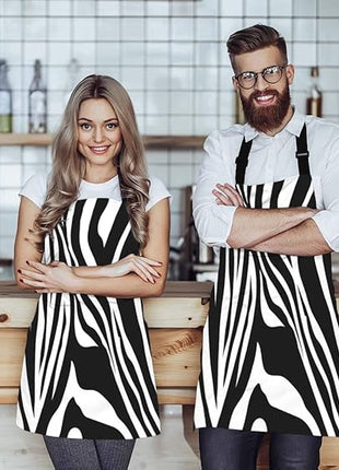 EKOBLA Zebra Stripes Aprons Black And White Zebra Print Animal Pattern Skin Abstract Art Waterproof Resistant Chef Cooking Kitchen BBQ Adjustable Aprons for Women Men 27x31 Inch