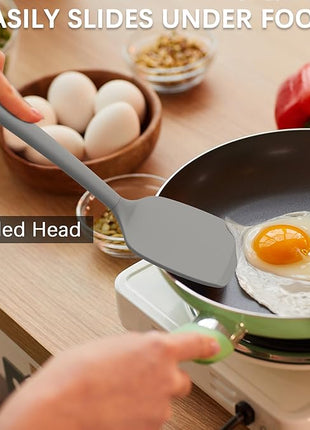 Coukre 2 Pack Silicone Spatula Set, High Heat Resistant, BPA Free Kitchen Spatula, Solid & Slotted Turner for Non-Stick Pans, Sautéing, and Flipping (2, PureGray)