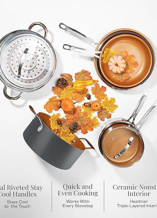 Gotham Steel 11 Inch Non Stick Frying Pan Nonstick Pan with Ceramic Copper Coating for Long Lasting Nonstick Frying Pan Skillet for Cooking with Stay Cool Handle, Oven/Dishwasher Safe, Non Toxic