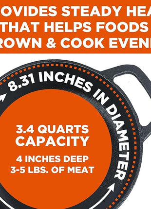 COMMERCIAL CHEF 3.4 Quart Cast Iron Dutch Oven with Dome Lid and Handles