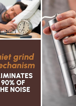 JavaPresse Manual Stainless Steel Coffee Grinder - 18 Adjustable Settings, Portable Conical Burr Grinder for Camping, Travel, Espresso - With Hand Crank