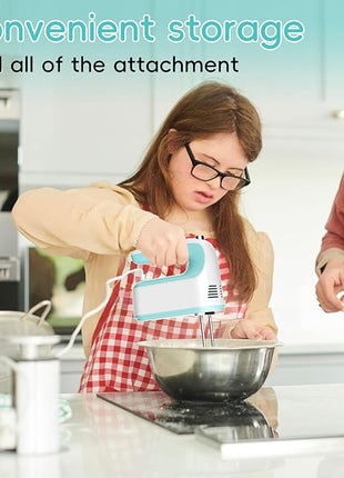 Hand Mixer Electric Handheld, 5-Speed Handheld Mixer, 380W Electric Mixer with Stainless Steel Whisk Beater Attachments, Snap-On Storage Case, Measuring Cups, Kitchen Cake Mixers for Baking Supplies