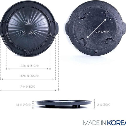 COOKKING - Master Grill Pan, Korean Traditional BBQ Grill Pan - Stovetop Nonstick Indoor/Outdoor Smokeless BBQ Cast Aluminum Grill Pan