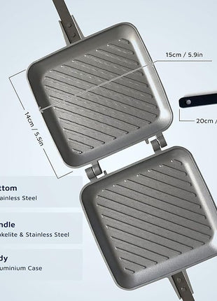Breakfast Sandwich Maker Grill Press, Grilled Cheese Maker Panini Press Sandwich Toaster Presser - Stove Top Nonstick by Jean Patrique (Silver)