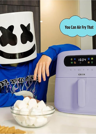 CRUX x Marshmello 3.0 QT Digital Air Fryer with TurboCrisp Technology, Touch Screen Temperature Control, Timer and Auto Shut-off, Fully Programmable, Silicone Cupcake Molds Included, Lavender