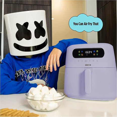 CRUX x Marshmello 3.0 QT Digital Air Fryer with TurboCrisp Technology, Touch Screen Temperature Control, Timer and Auto Shut-off, Fully Programmable, Silicone Cupcake Molds Included, Lavender