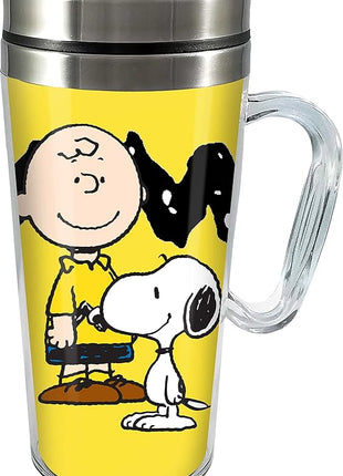 Spoontiques Peanuts Insulated Travel Mug, 14oz - Double Wall Stainless & Acrylic Drink Cup with Twist Top Lid & Handle - Charlie Brown