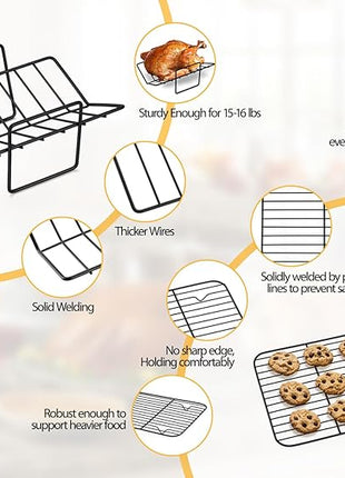 TeamFar Roasting Pan, 14” Nonstick Deep Lasagna Brownie Turkey Pan with V-Shaped Rack & Cooling Rack, with Stainless Steel Core & Nonstick Coating, Healthy & Heavy Duty, Easy to Clean, Set of 3