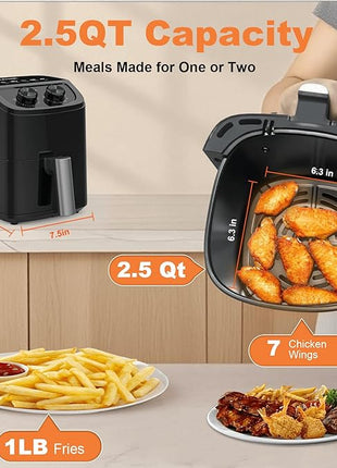 OSTBA 2.5QT Air Fryer for 1–2 People, Small Air Fryer with 6 Menu Options, Dual Knob Manual Temp & Timer, 3D Rapid Air Circulation, Nonstick & Dishwasher Safe Basket, Oil-Free Healthy Cooking