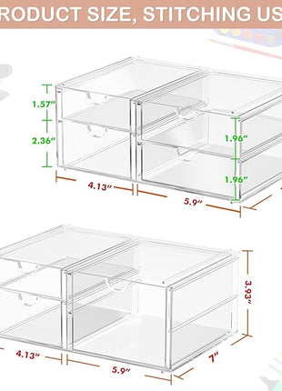 2 Pack Desk Organizers, Makeup Organizer Storage With 7 Drawers, Desktop Office Supplies, Clear Desk Accessories, Dustproof Drawer Organizer and Storage for Make Up, Jewelry, Pen