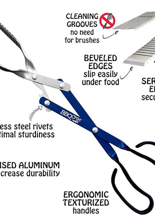 BBQCroc 3 in 1 Barbecue Tool 18-inch - Light and Long Tongs, Spatula and Grill Scraper (Blue) (18 inch Without Flashlight)