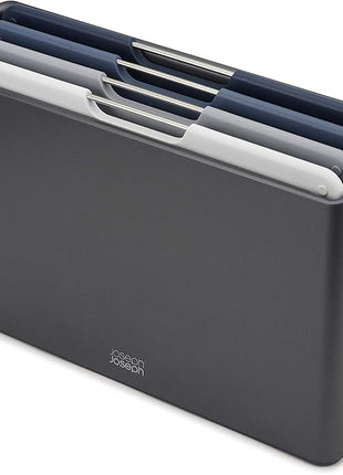 Joseph Joseph Folio 4-Piece Colour coded Cutting Board Set, Slimline case for organized Kitchen storage, Graphite