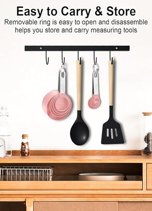 Measuring Cups and Spoons Set, 10 Pieces Nesting Measure Tools, Kitchen Essentials Gadgets with Stainless Steel Handle for Dry & Liquid Ingredient, Pink